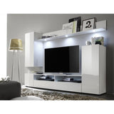Ensemble meuble TV DOS - éclairage LED inclus - 3 Portes - Mélamine blanc mat et brillant - L208 x P33 x H165 cm