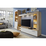 Ensemble meuble TV 3 pieces LOGO - 1 Porte - LED - Mélamine chene clair et blanc mat - L240 x P41 x H185 cm - TRENDTEAM