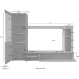 Ensemble meuble TV 3 pieces LOGO - 1 Porte - LED - Mélamine chene clair et blanc mat - L240 x P41 x H185 cm - TRENDTEAM