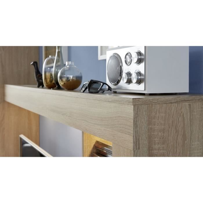 Ensemble meuble TV 3 pieces LOGO - 1 Porte - LED - Mélamine chene clair et blanc mat - L240 x P41 x H185 cm - TRENDTEAM