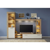 Ensemble meuble TV 3 pieces LOGO - 1 Porte - LED - Mélamine chene clair et blanc mat - L240 x P41 x H185 cm - TRENDTEAM