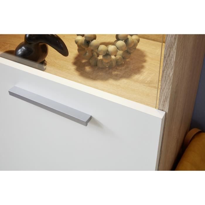 Ensemble meuble TV 3 pieces LOGO - 1 Porte - LED - Mélamine chene clair et blanc mat - L240 x P41 x H185 cm - TRENDTEAM