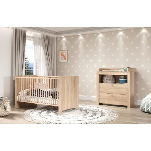 Chambre bébé Duo : Lit 70 x 140 cm + Commode a langer OLIVIA - Chene - TREND TEAM