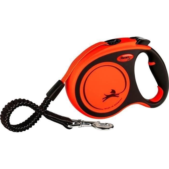 Laisse enrouleur sangle flexi XTREME - FLEXI - Taille L - 5m - Noir et orange