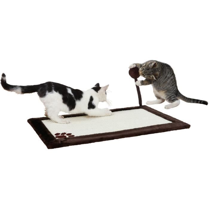 Tapis griffoir - Trixie - 70x45 cm - Sisal/Peluche - Jouet sur ressort - Antidérapant