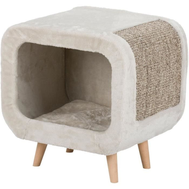 Abri douillet - TRIXIE - Alicia - Pieds en bois - 48 x 48 x 38 cm - Gris / Gris moucheté