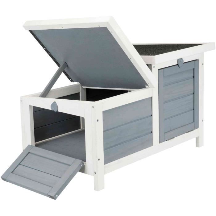 TRIXIE Clapier Habitat Natura - 70 x 43 x 45 cm - Avec deux entrées - Blanc et gris - Pour lapin