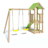TRIGANO Aire de jeux en bois EASY XPERIENCE - 2 balancoires 1 toboggan - 6 enfants