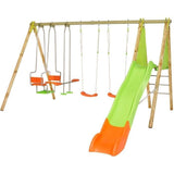 Portique bois et métal - 2,30m - 2 balançoires, 1 face a face, 1 nacelle et 1 toboggan 2,63m -  KAHUNA TRIGANO