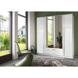 Armoire 4 portes battantes + miroirs - Blanc brillant - L180 x P56 x H199 cm - TRIO