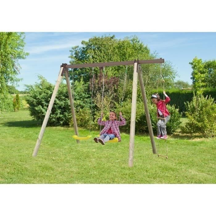 Portique bois et mÈtal - 1,90m - 2 balanÁoires et 1 Èchelle - PIKI TRIGANO