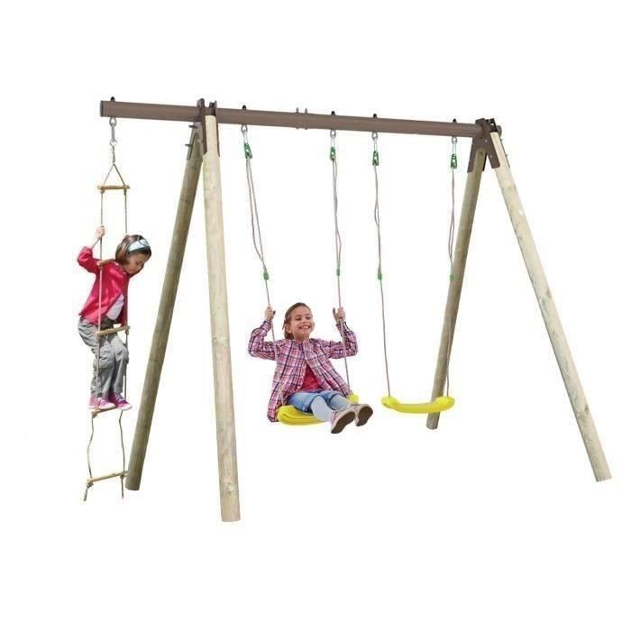 Portique bois et mÈtal - 1,90m - 2 balanÁoires et 1 Èchelle - PIKI TRIGANO