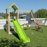 TRIGANO Aire de jeux en bois SMART XPERIENCE - 2 balancoires 1 toboggan 1 mur d'escalade - 7 enfants