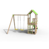 TRIGANO Aire de jeux en bois SMART XPERIENCE - 2 balancoires 1 toboggan 1 mur d'escalade - 7 enfants