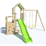TRIGANO Aire de jeux en bois 2,20 m ULTRA XPERIENCE -  Mur d'escalade toboggan et balançoires - 8 enfants