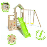 TRIGANO Aire de jeux en bois 2,20 m ULTRA XPERIENCE -  Mur d'escalade toboggan et balançoires - 8 enfants