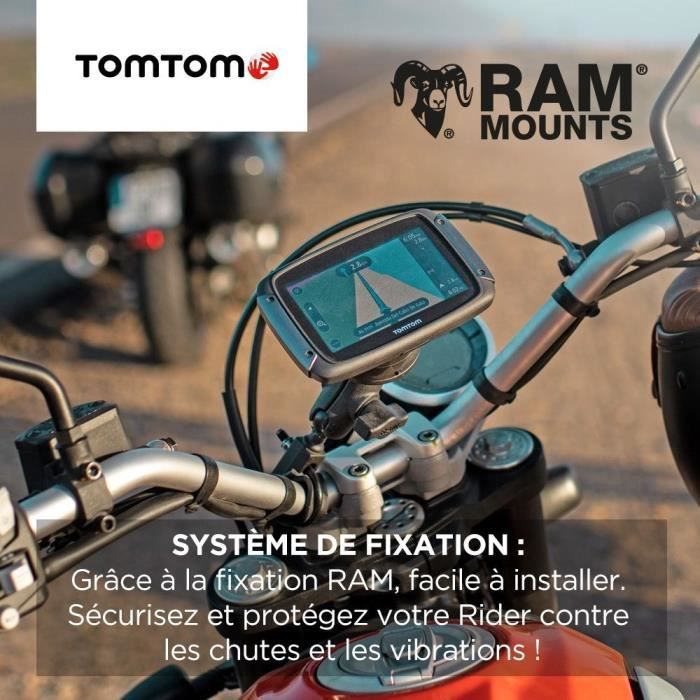 TomTom GPS Moto RIDER 550 Premium Pack - 4, 3 pouces, Carte Monde, TomTom Traffic, Alertes des zones de Danger, Appel Mains-Libres