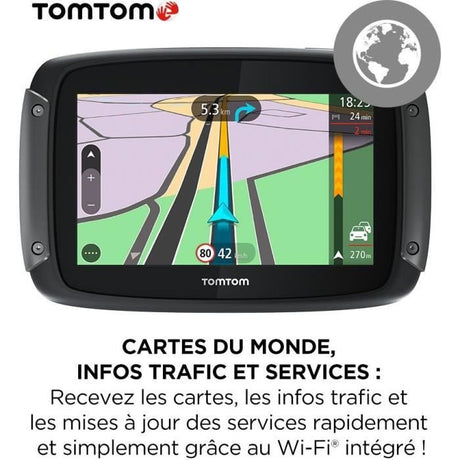 TomTom GPS Moto RIDER 550 Premium Pack - 4, 3 pouces, Carte Monde, TomTom Traffic, Alertes des zones de Danger, Appel Mains-Libres