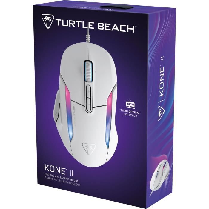 Souris gaming filaire - Turtle Beach Kone II - Ultra légere - Blanc, 26 000 DPI, 23 fonctions personnalisables