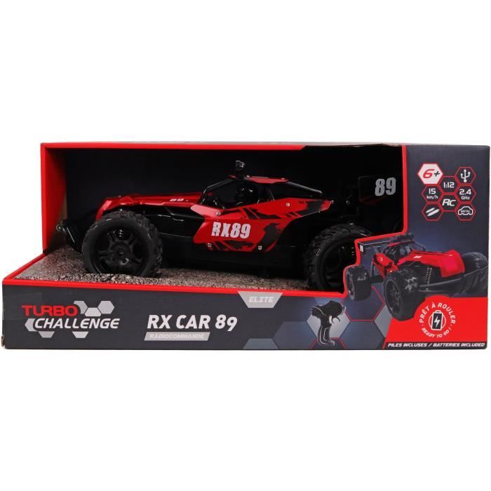 Voiture Télécommandée - TURBO CHALLENGE - RX Car 89 093721 - Rouge - 1/12 - Batterie Rechargeable et Piles incluses - Métal