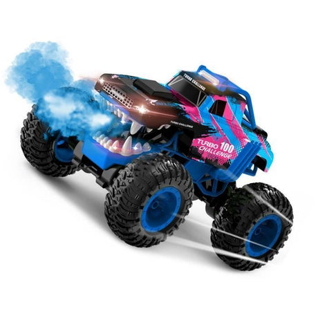 Voiture Télécommandée - TURBO CHALLENGE - Smashroar TC100 - Option Fumée - Bleu - 1/12 - Batterie Rechargeable et Piles incluses