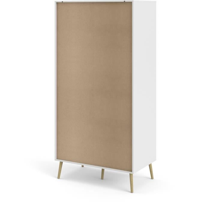 Armoire - Blanc / Chene - 2 portes / 2 tiroirs - Pietement évasé en bois massif - Chambre - 98,7 x 58,1 x 200,1 cm ARO