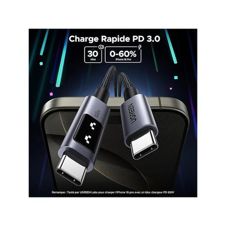 Câble data USB-C vers USB-C - UGREEN - PD 100W - Nylon - 1 m - Noir