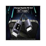 Câble USB-C - UGREEN - Câble data USB-C a USB-C PD 100W - Nylon tressé - 2 m - Noir