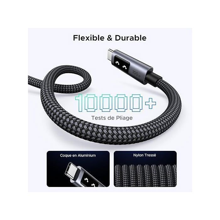 Câble USB-C - UGREEN - Câble data USB-C a USB-C PD 100W - Nylon tressé - 2 m - Noir