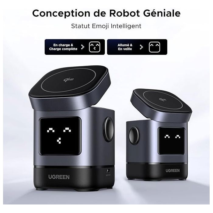 Station de charge 2 en 1 - UGREEN - Robot - Qi2 - Noir