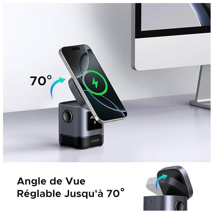 Station de charge 2 en 1 - UGREEN - Robot - Qi2 - Noir
