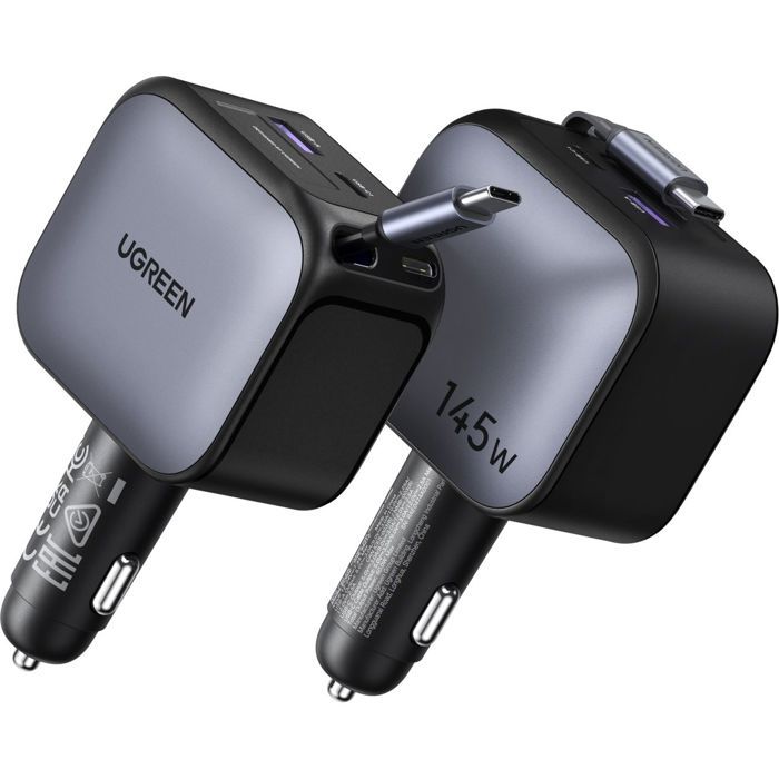 Chargeur voiture - UGREEN - 145W - Avec câble rétractable