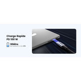 Câble USB-C - UGREEN - Câble renforcé type C vers C - 1 m - 100W - Noir