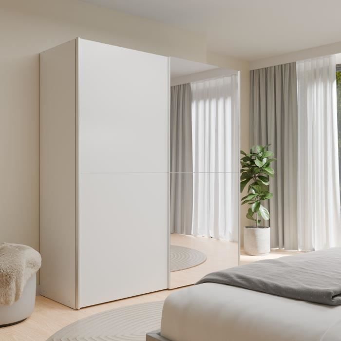 Armoire 2 portes coulissantes + miroir - Panneaux de particules - Blanc mat - L 170,3 x P 61,2 x H 190,5 cm - ULOS