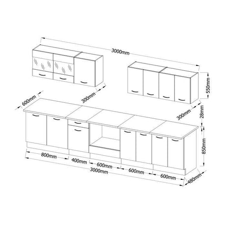 ULTRA Cuisine complete avec meuble four et plan de travail inclus L 300 cm - Rouge mat