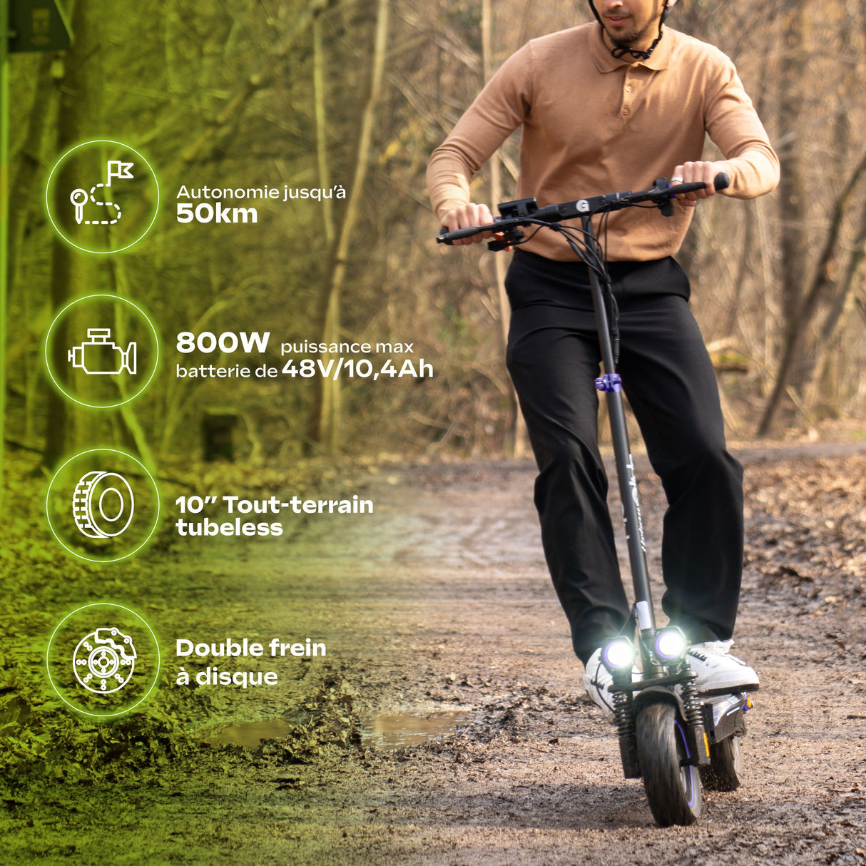Trottinette électrique - URBANGLIDE - ECROSS ONE - 800 W - Pneus 10 - Max 25 km/h - Autonomie jusqu'a 50 km
