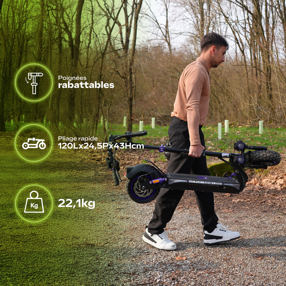 Trottinette électrique - URBANGLIDE - ECROSS ONE - 800 W - Pneus 10 - Max 25 km/h - Autonomie jusqu'a 50 km