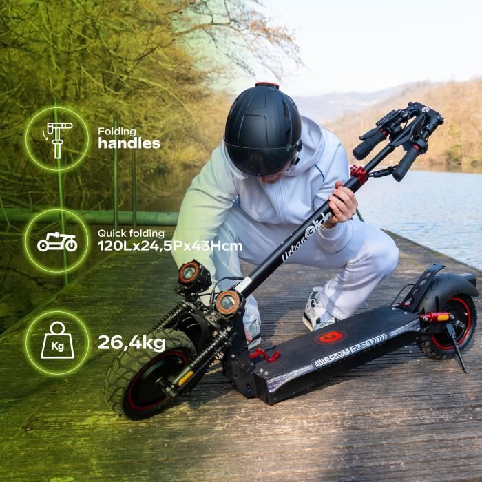 Trottinette électrique - URBANGLIDE - ECROSS DUO - 800 W - Pneus 10 - Max 25 km/h - Autonomie jusqu'a 60 km