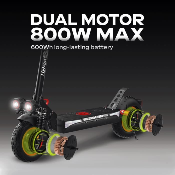 Trottinette électrique - URBANGLIDE - ECROSS DUO - 800 W - Pneus 10 - Max 25 km/h - Autonomie jusqu'a 60 km