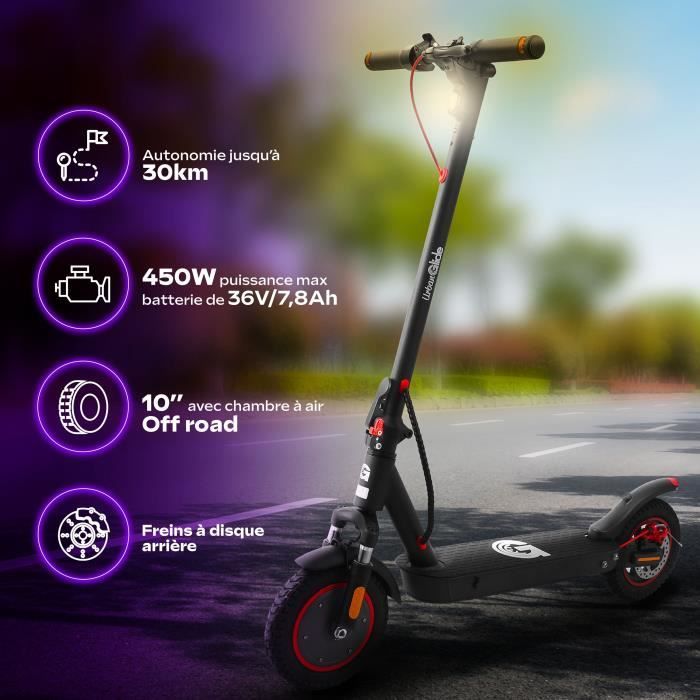 Trottinette électrique pliable - URBANGLIDE RIDE - 100 MAX 2 - 350W - Roues 10 - Adulte - Noir