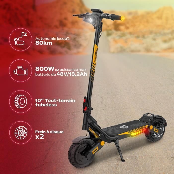 Trottinette électrique - URBANGLIDE - All Road 6 2x2 - 800 W - Pneus 10 - Max 25 km/h - Autonomie jusqu'a 80 km
