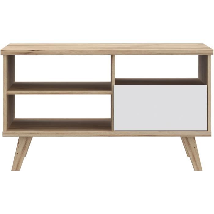 Table basse - VANKKA - Rectangulaire - Chene / Blanc mat - Pieds en bois - 90 x 60 x 51,8 cm