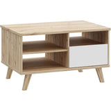 Table basse - VANKKA - Rectangulaire - Chene / Blanc mat - Pieds en bois - 90 x 60 x 51,8 cm