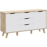 Buffet 150 cm - VANKKA - Chene / Blanc mat - 2 portes - 3 tiroirs