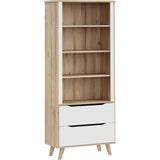 Bibliotheque - VANKKA - 4 étageres - 2 tiroirs - Chene / Blanc - 87,7 x 41,7 x 201,5 cm