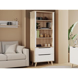 Bibliotheque - VANKKA - 4 étageres - 2 tiroirs - Chene / Blanc - 87,7 x 41,7 x 201,5 cm