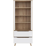 Bibliotheque - VANKKA - 4 étageres - 2 tiroirs - Chene / Blanc - 87,7 x 41,7 x 201,5 cm