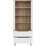 Bibliotheque - VANKKA - 4 étageres - 2 tiroirs - Chene / Blanc - 87,7 x 41,7 x 201,5 cm