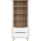 Bibliotheque - VANKKA - 4 étageres - 2 tiroirs - Chene / Blanc - 87,7 x 41,7 x 201,5 cm
