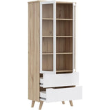 Vitrine - VANKKA - 2 portes vitrées - Chene / Blanc mat - 84,7 x 41,7 x 201,5 cm